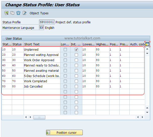 Status profile user status