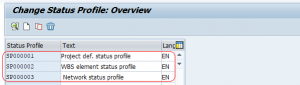 SAP PS Create User Status Profile