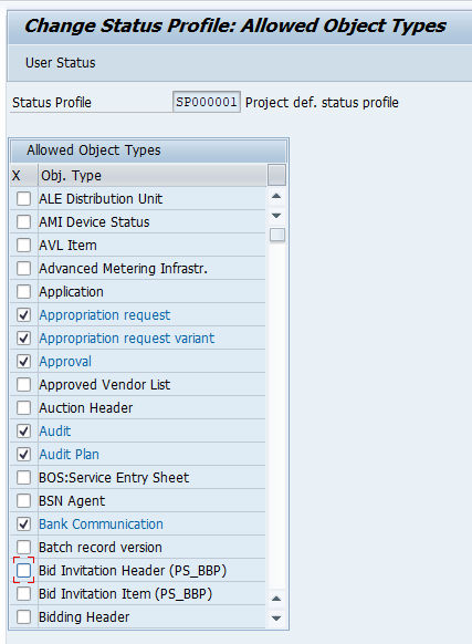 allowed object types SAP