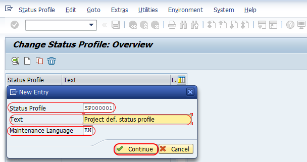 create user status profile in SAP