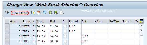 create work break schedules in SAP