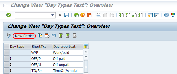 day types in SAP new entries