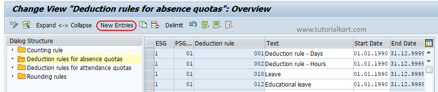 deduction rules for absence quotas new entries