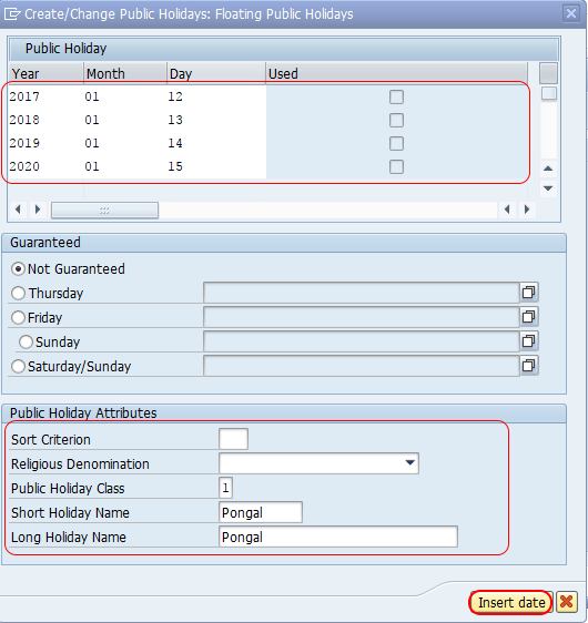 floating public holidays SAP
