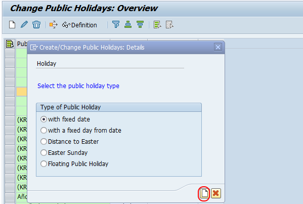 public holiday with fixed date SAP