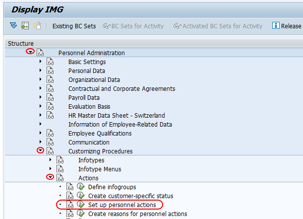 set up personnel actions sap path