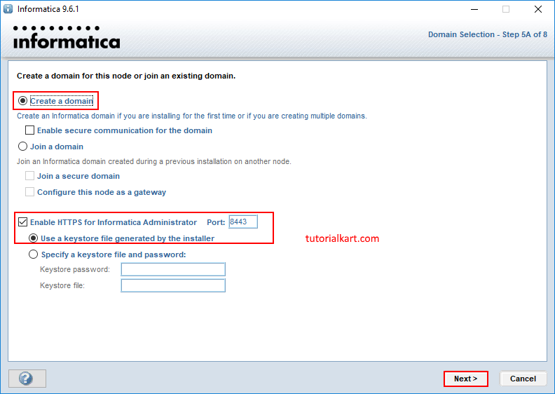 How to create Informatica domain