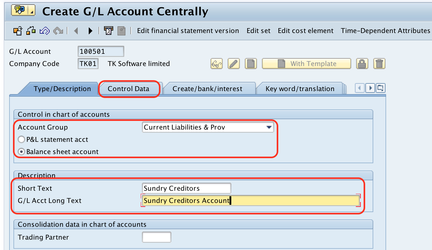 Create Sundry Creditor Account in SAP Type