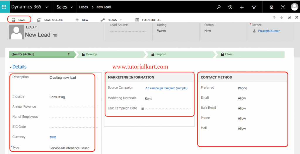 How to create new Lead in Microsoft Dynamics 365 for Sales