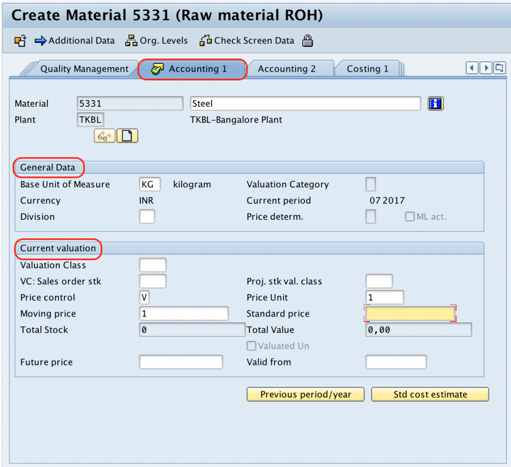 sap create account assignment group for material
