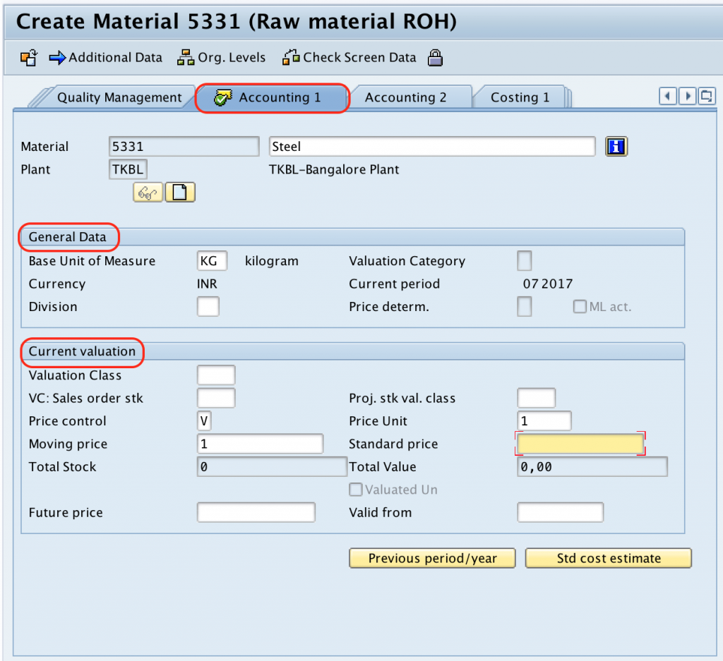 material class assignment table in sap