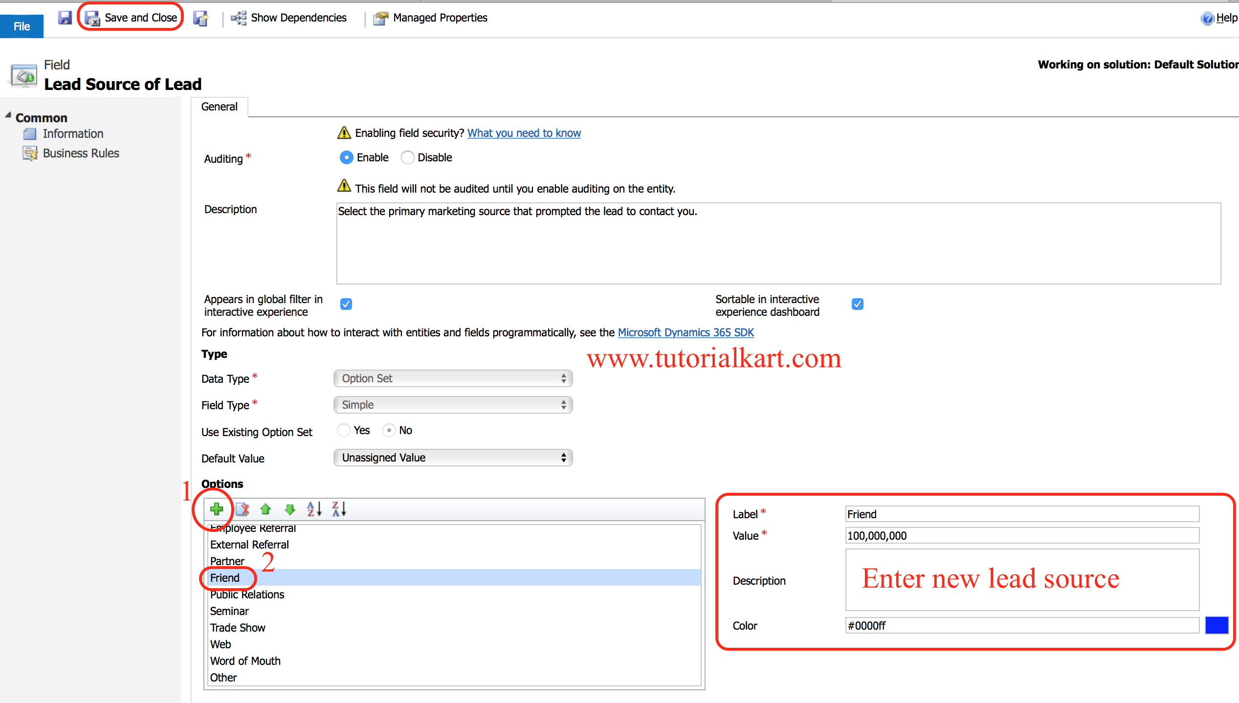 Adding new lead Source in Microsoft Dynamics 365