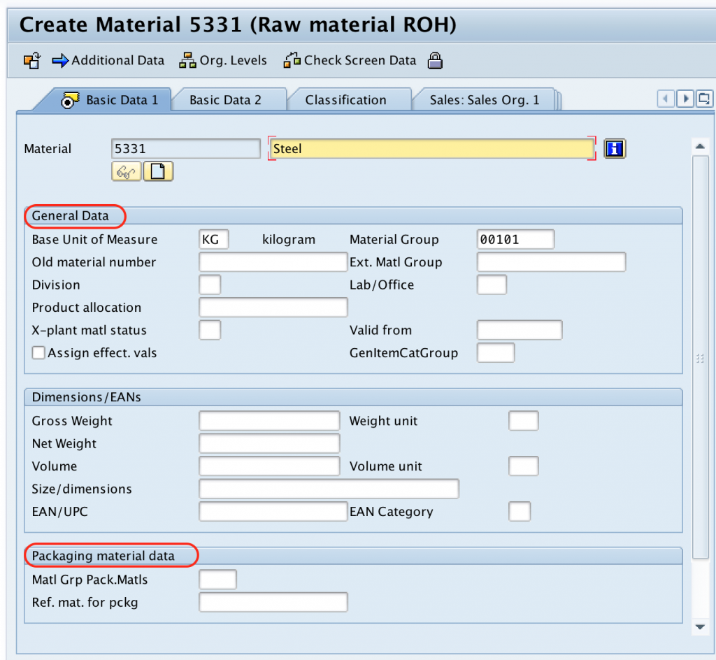 basic data - create material SAP