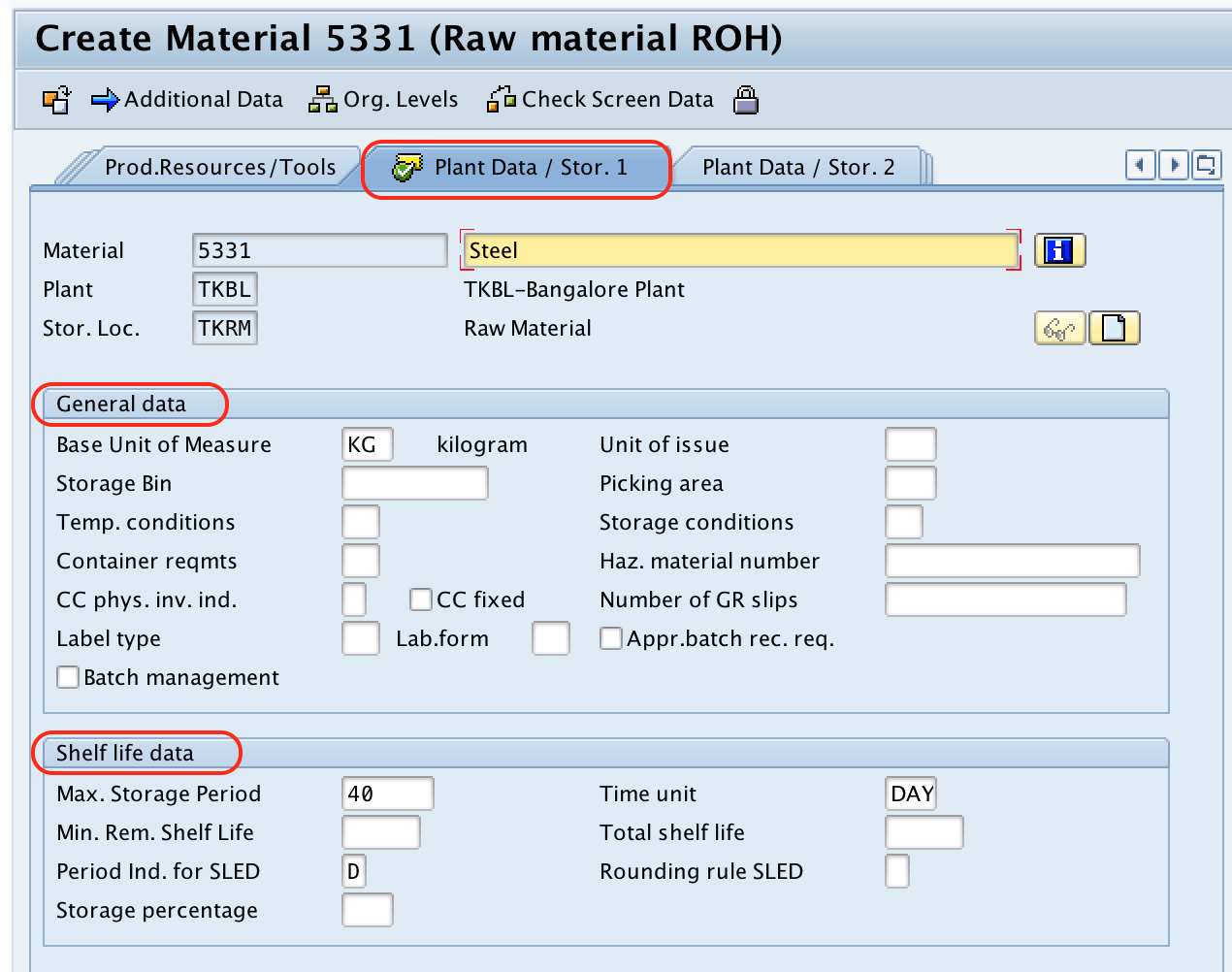 create material code - plant storage SAP