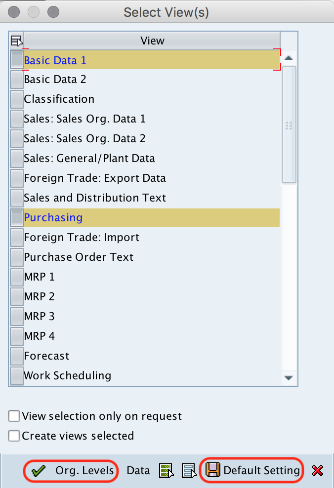 create material master - views SAP