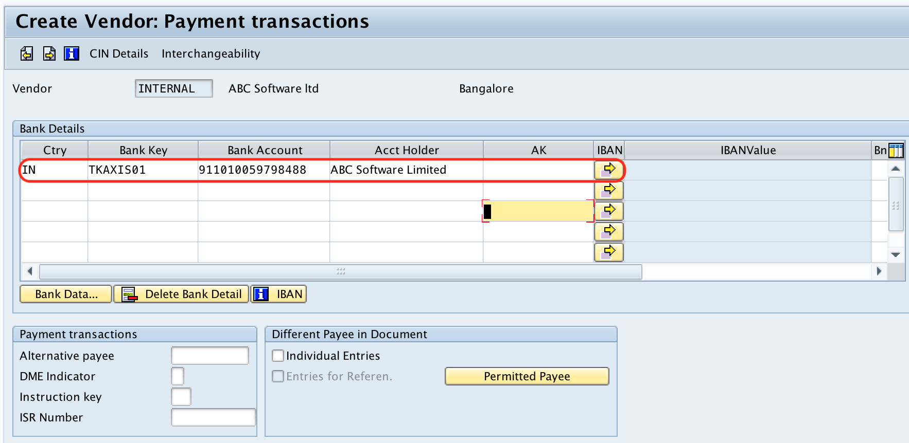 create vendor - payment transactions SAP