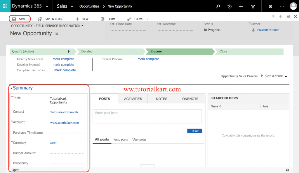 How to Create New Opportunity in Dynamics 365