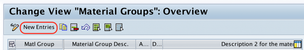 material groups new entries SAP