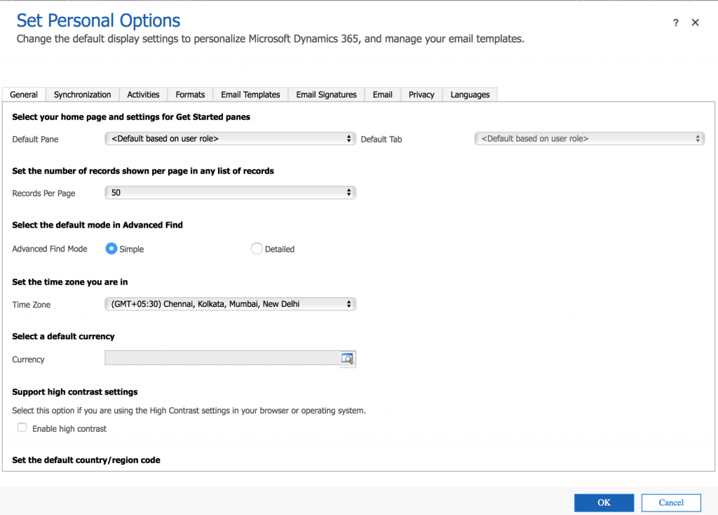 Settings Personal Information in Dynamics 365.