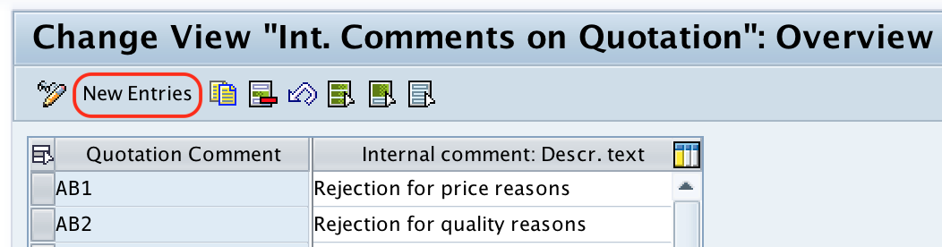 Comments on quotation new entries SAP