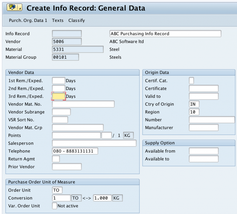 SAP MM How to Create Purchase Info Record TutorialKart