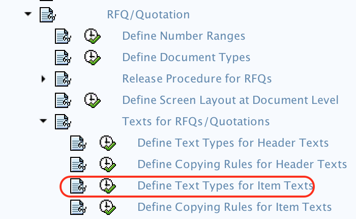 Define text types for item texts SAP path