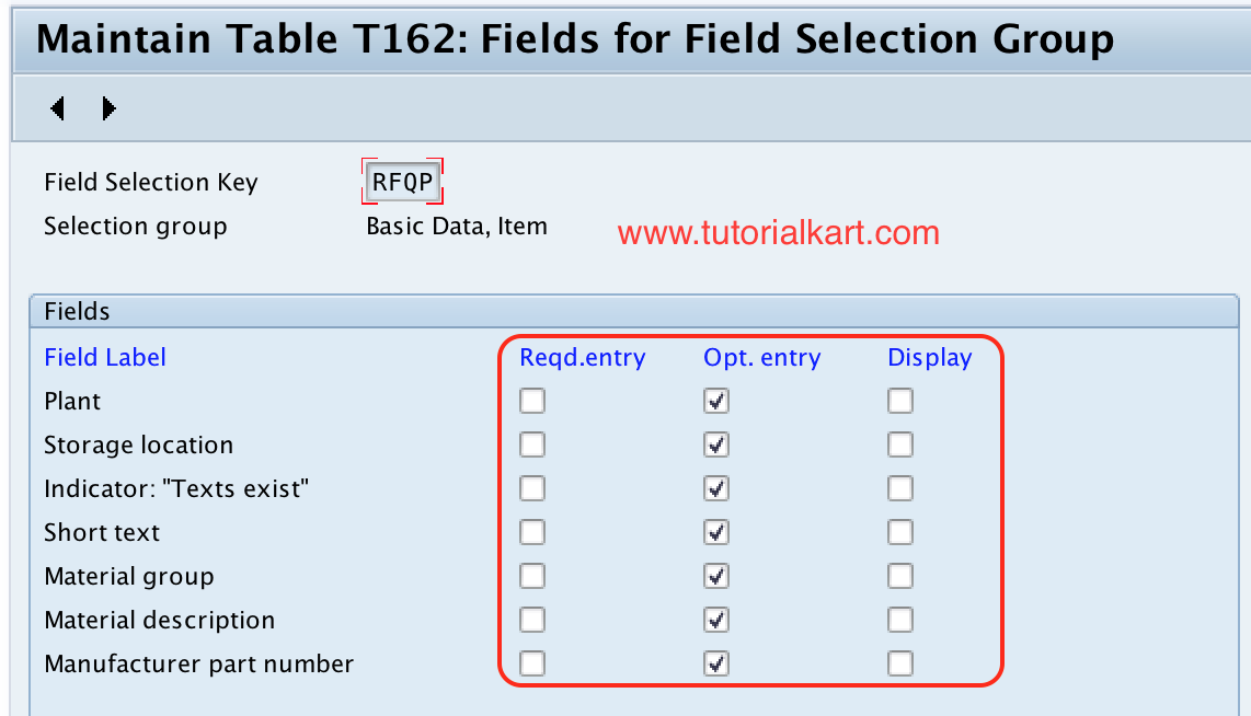 Field selection group SAP Quotation