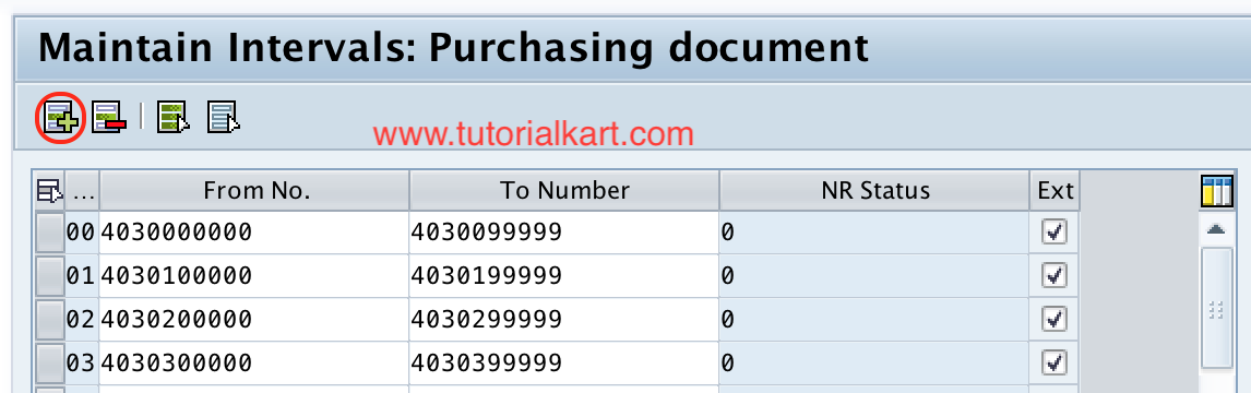 Insert number range interval PO in SAP