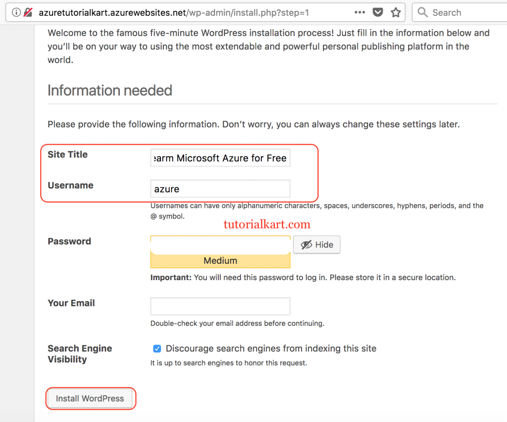 Configuring WordPress login credentials