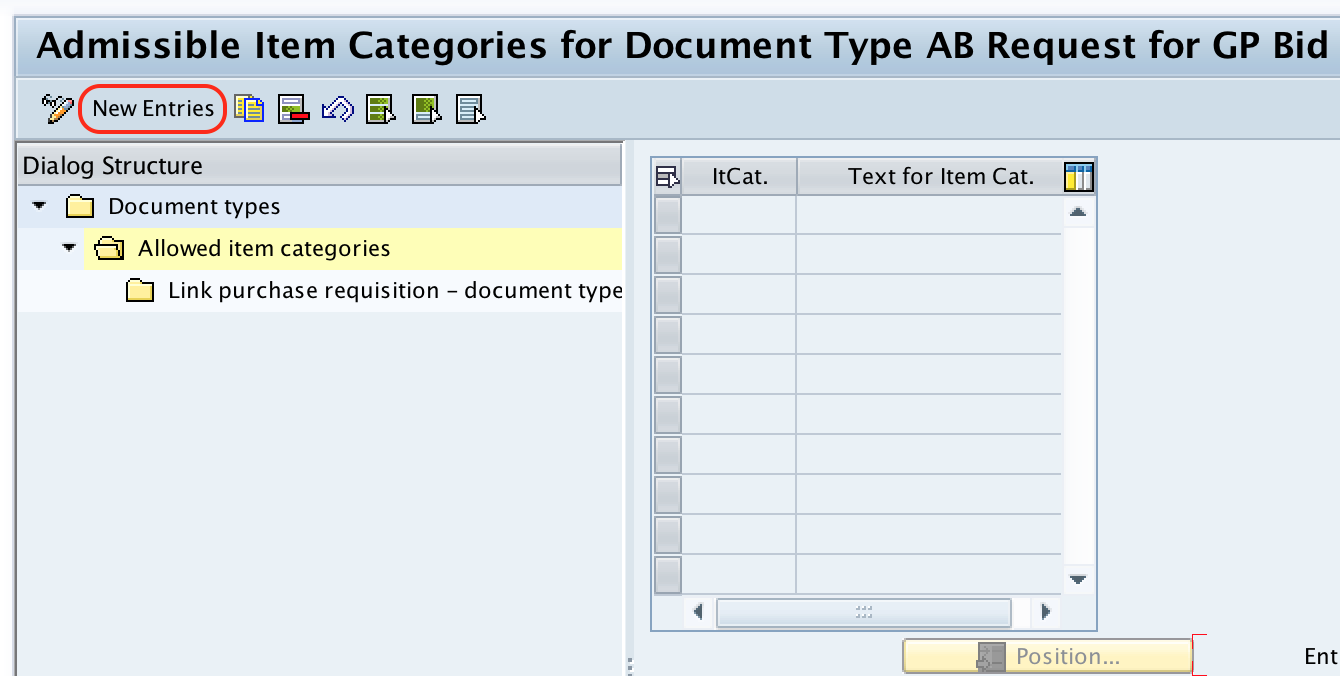 Item categories for document type AB