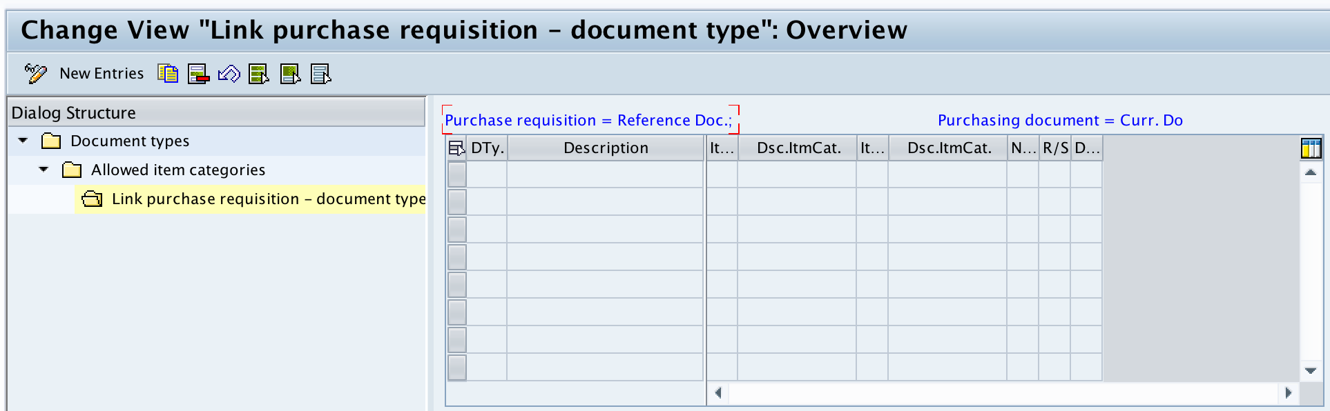 Link PR - document type RFQ new entries SAP