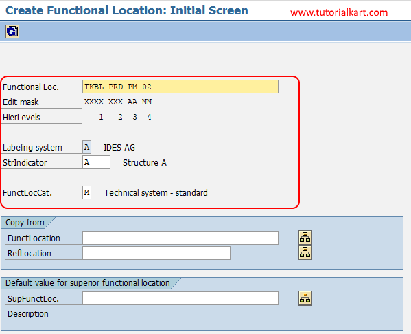 SAPa create functional location initial screen