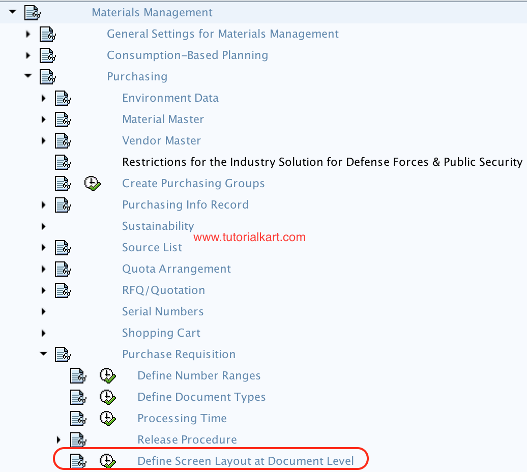 Screen Layout at Document Level menu path