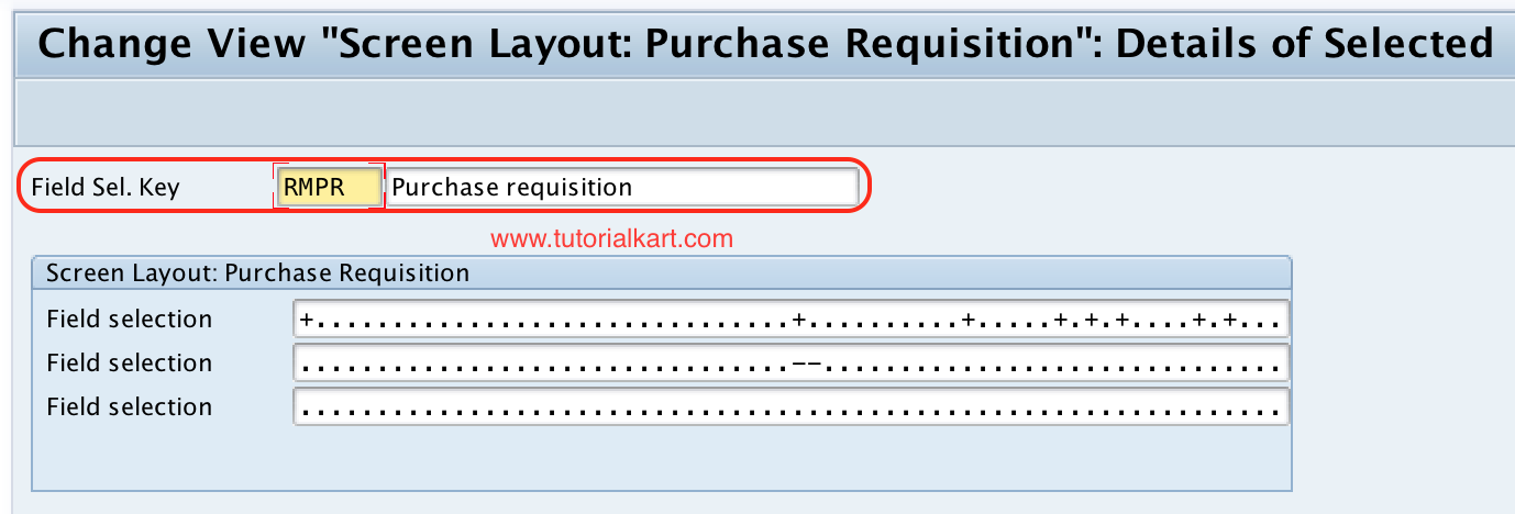 Screen layout: purchase requisition detailed SAP