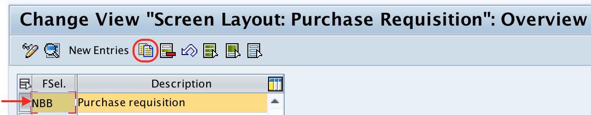 Screen layout purchase requisition new entries