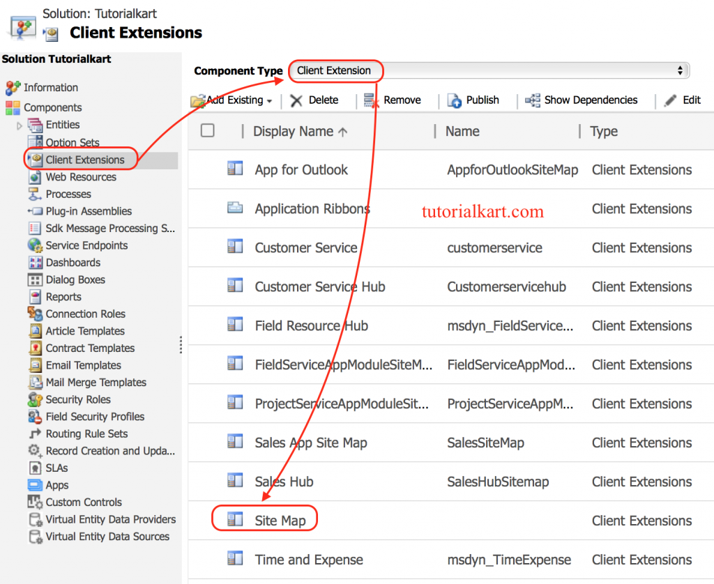 adding entities to sitemap in dynamics 365