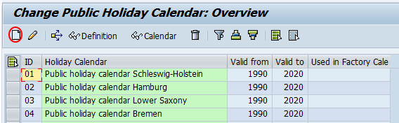 change public holiday calendar SAP