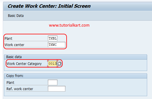 create work centre initial screen SAP