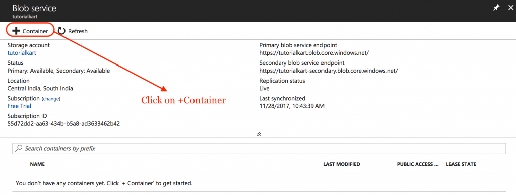 creating Azure Blob container