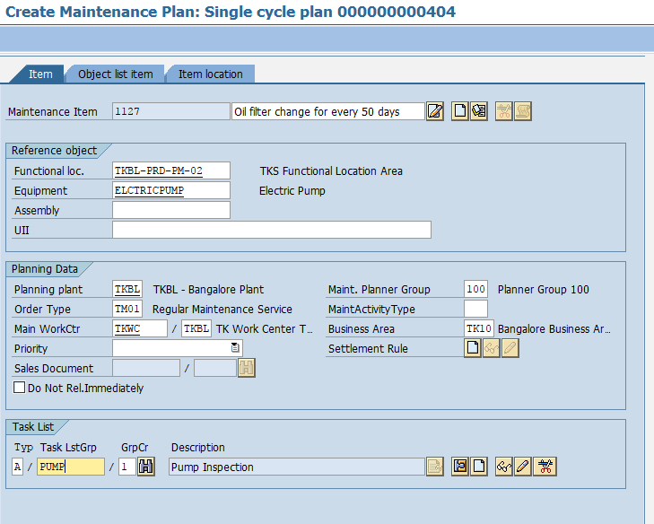 Create Single Cycle Maintenance Plan in SAP