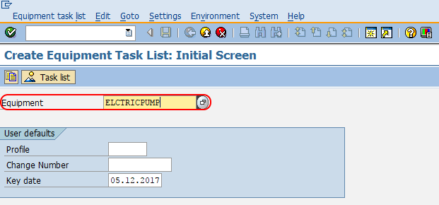 Create equipment task list in SAP