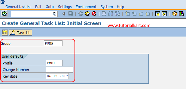 Create general task list in SAP