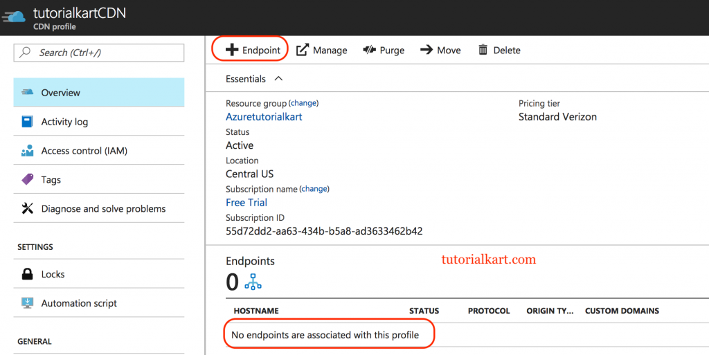 Creating new Azure CDN endpoint