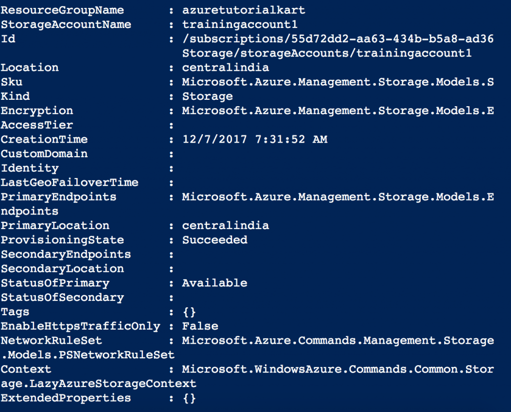 Creating Storage Account using Azure Powershell 