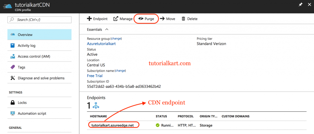 Purge an Azure CDN endpoint