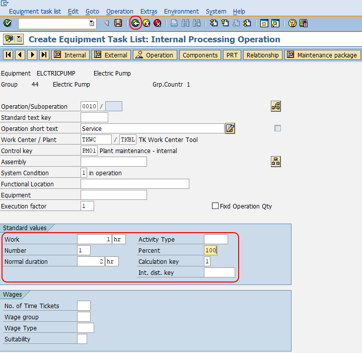 Task list internal processing system SAP