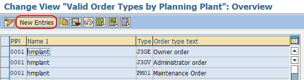 assign order types to planning plant in SAP