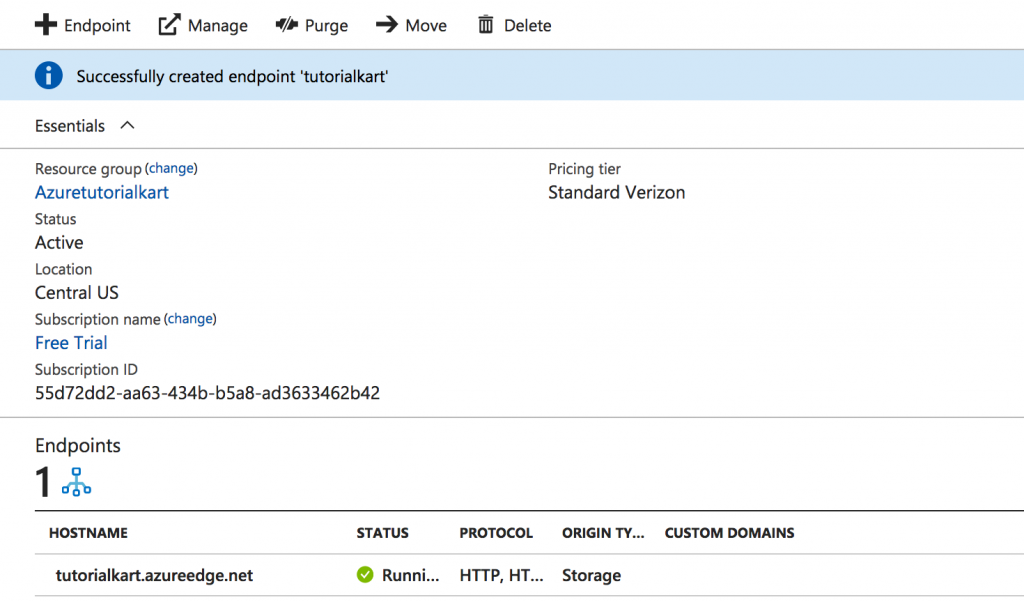 Creating new Azure CDN endpoint