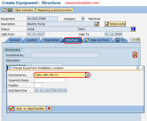 create equipment structure in SAP