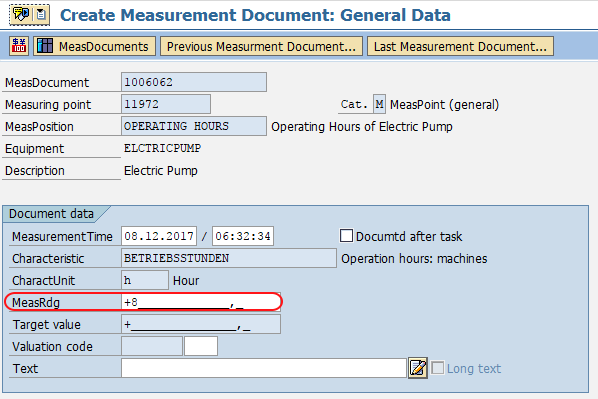 create measurement document in SAP